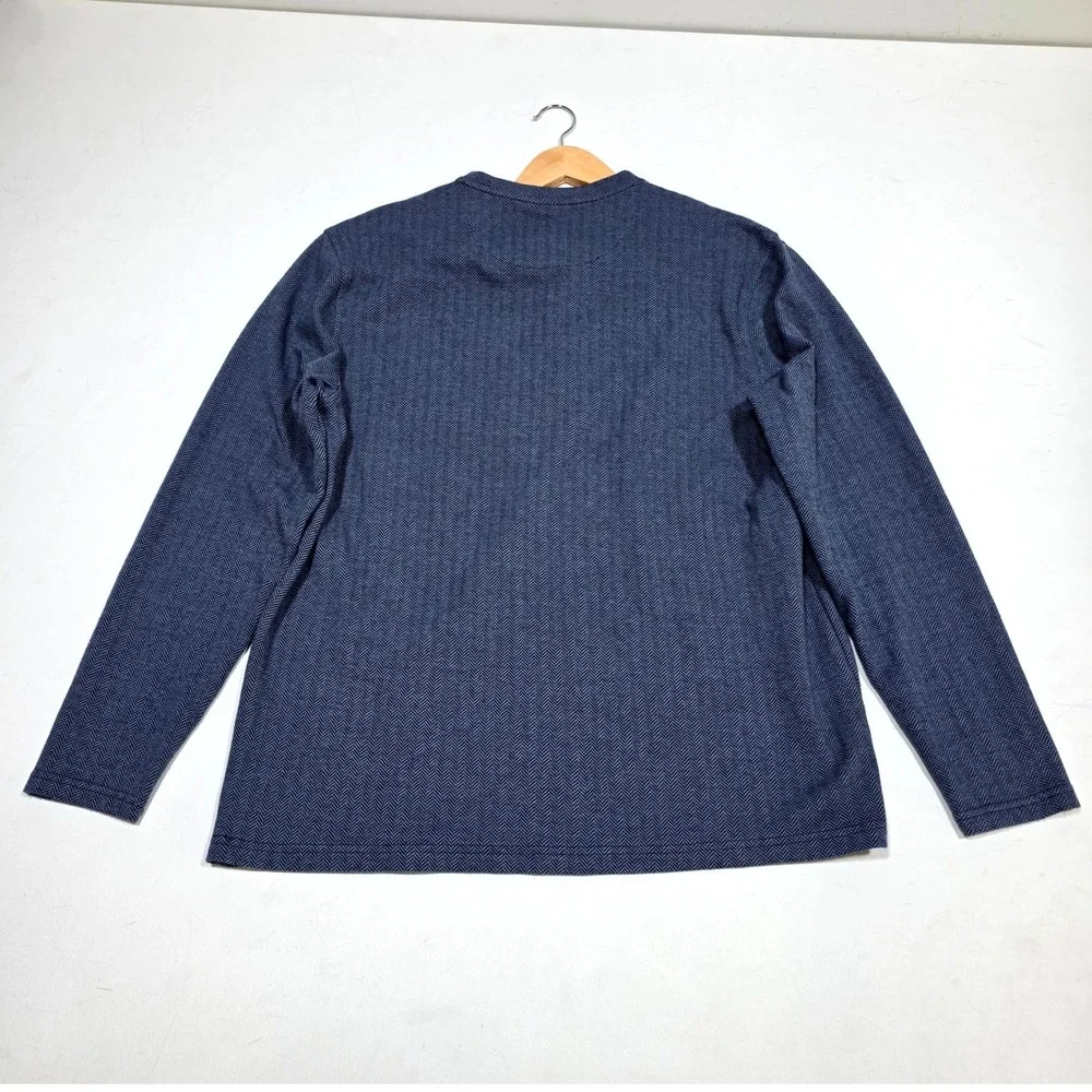 Polo Ralph Lauren Henley Shirt Men XL Blue Herringbone Sleepwear Long Sleeve Tee
